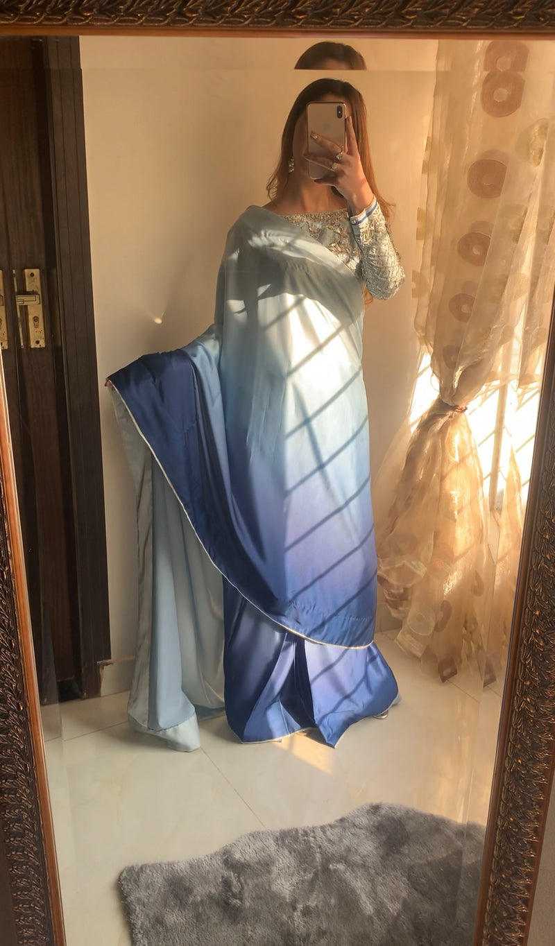 Ice Blue & Navy Saree